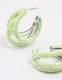 Coated Green Trio Marble Hoop Earrings - link has visual effect only