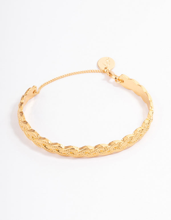 Gold Plated Twisted Weave Cuff Bangle