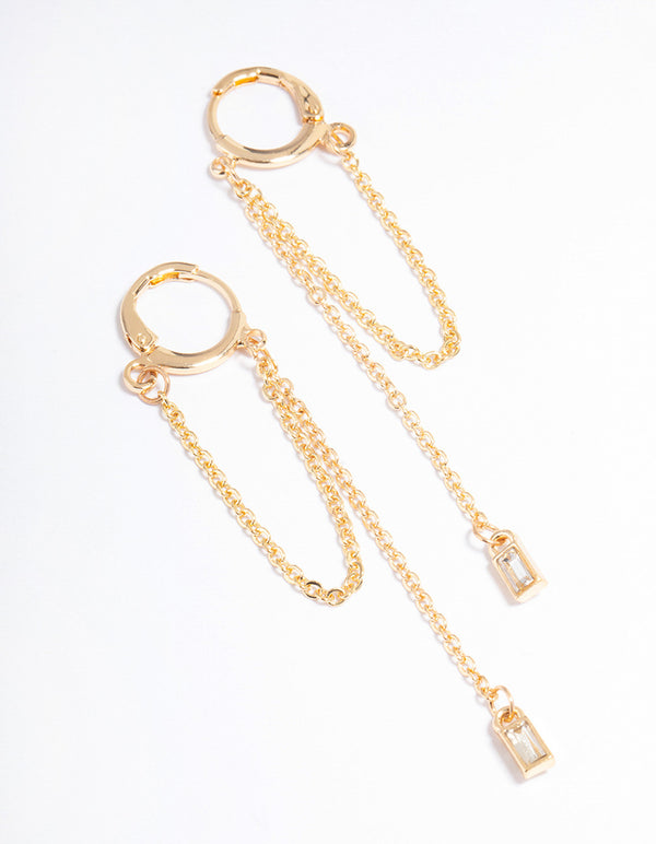 Gold Multi Chain Diamante Huggie Earrings