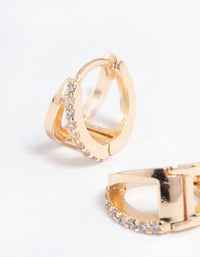 Gold Mini Diamante Illusion Huggie Earrings - link has visual effect only