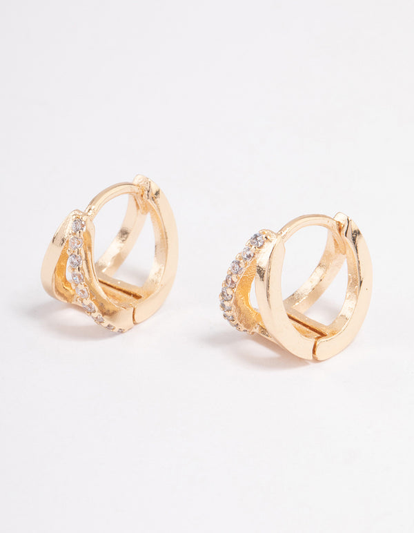 Gold Mini Diamante Illusion Huggie Earrings