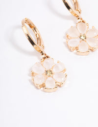 Gold Dainty Pearly Flower Huggie Earrings - link has visual effect only