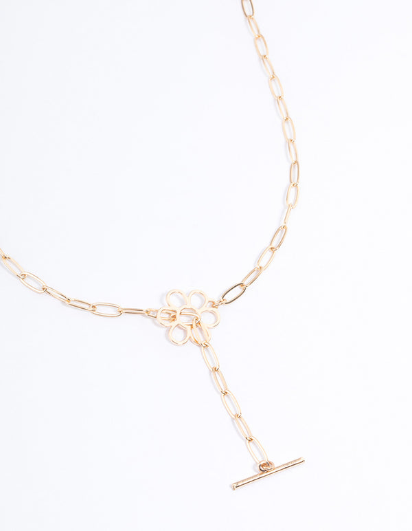 Gold Open Flower Gauge Necklace