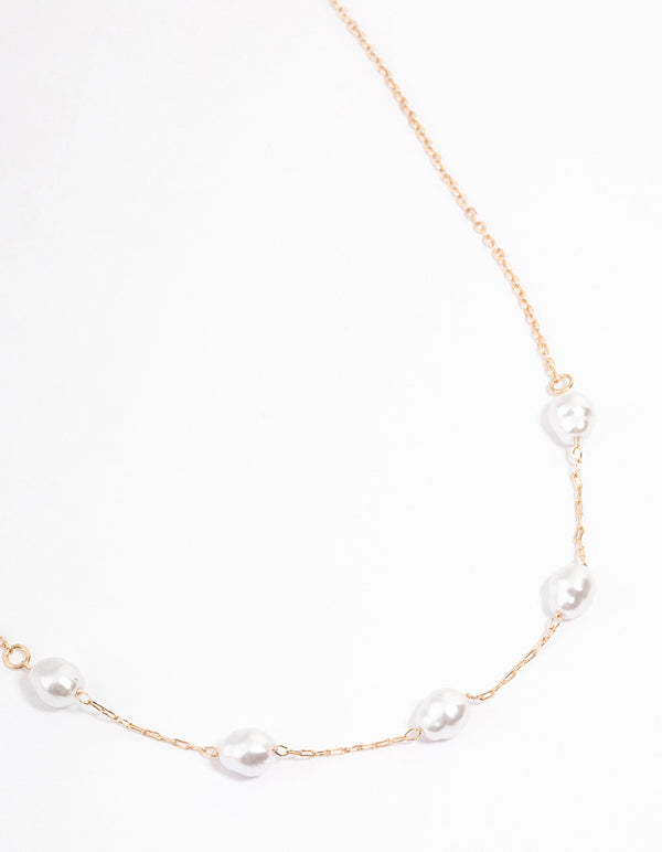 Gold Organic Pearl & Bead Necklace