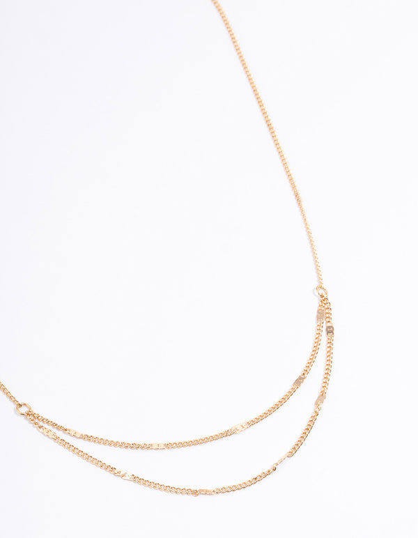 Gold Clamped Cable Double Necklace