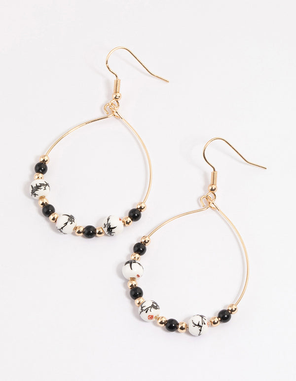 Black Ceramic Beaded Wire Drop Earrings