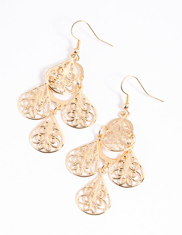 Gold Ornate Teardrop Earrings