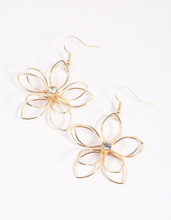 Grey Diamante Wire Flower Drop Earrings