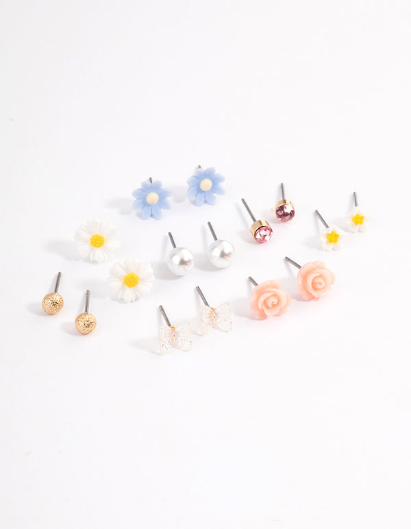 Pastel Mixed Flower Earrings 8-Pack