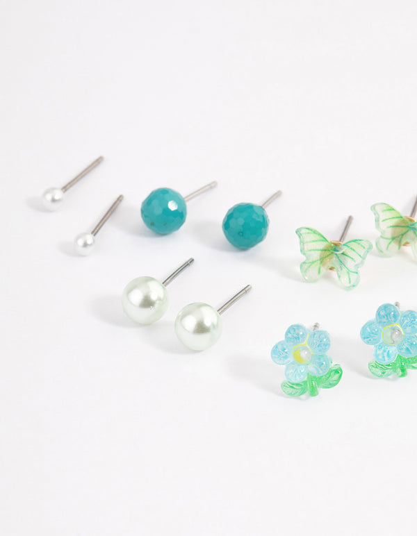 Teal Ball & Garden Earrings 8-Pack