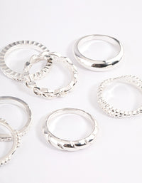 Silver Plain & Molten Twisted Ring 8-Pack - link has visual effect only