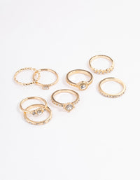 Gold Crystal Halo Diamante Ring 8-Pack - link has visual effect only