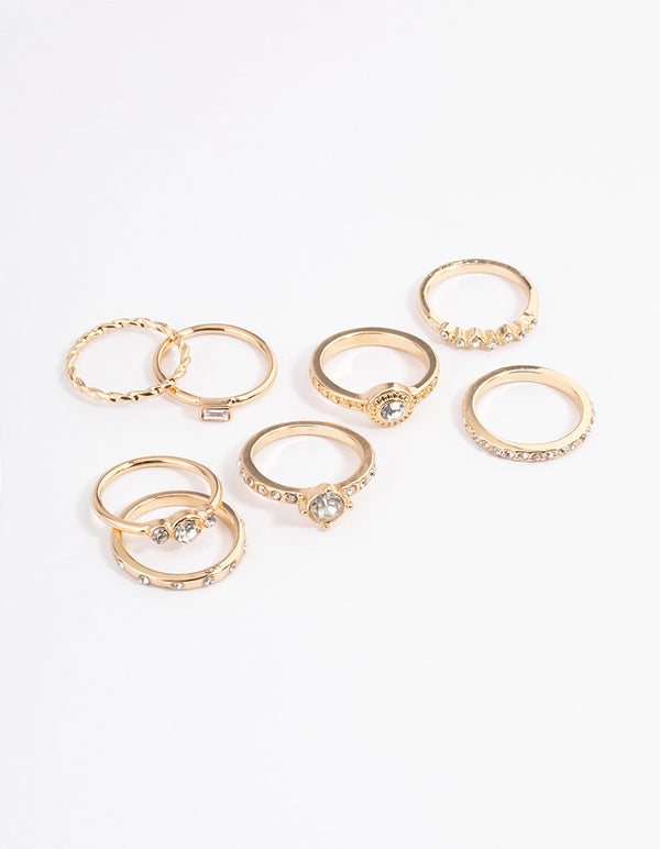 Gold Crystal Halo Diamante Ring 8-Pack