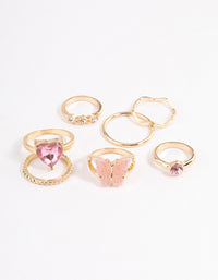 Gold Heart & Butterfly Ring 7-Pack - link has visual effect only