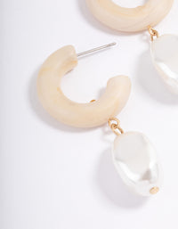 Gold Thick Hoop Pearl Drop Earrings - link has visual effect only