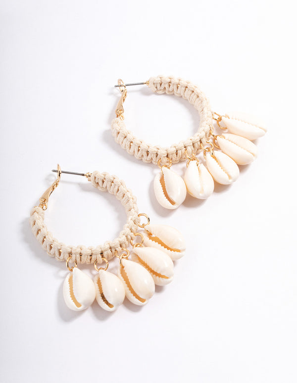 Gold Wrapped Shell Hoop Earrings