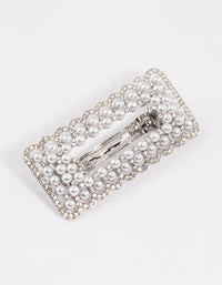 Rhodium Pearl Barrette Hair Clip - link has visual effect only