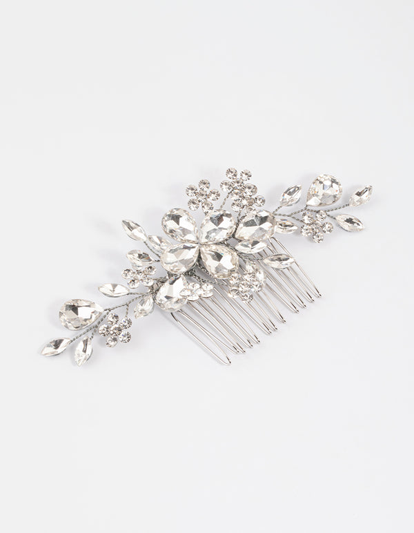 Rhodium Floral Diamante Hair Comb