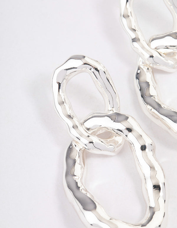 Silver Plated Molten Link Drop Earrings