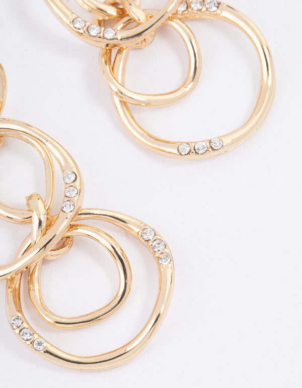 Gold Plated Warped Diamante Circle Drop Earrings