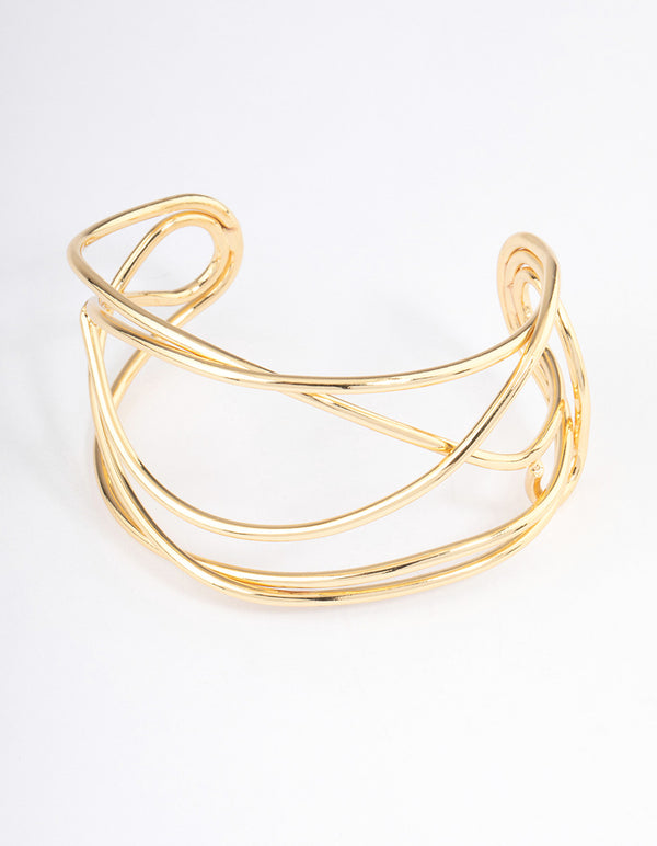 Gold Plated Organic Wire Cuff Bangle