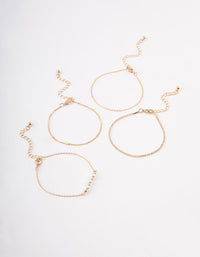 Gold Pearl Diamante Chain Bracelet 4-Pack - link has visual effect only