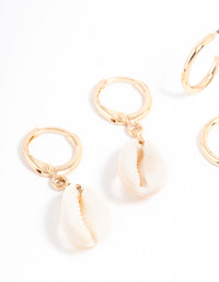 Gold Cowrie Shell & Hoop Earrings Pack - link has visual effect only