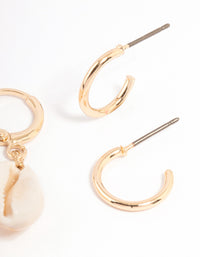 Gold Cowrie Shell & Hoop Earrings Pack - link has visual effect only