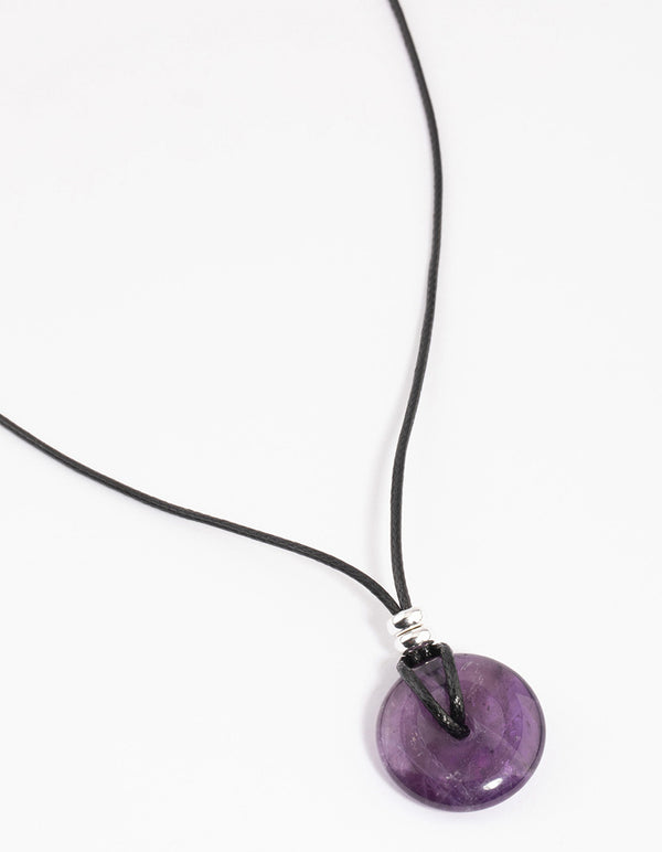 Silver Amethyst Donut Cord Necklace