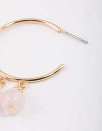 Gold Rose Quartz Beaded Hoop Earrings - link has visual effect only