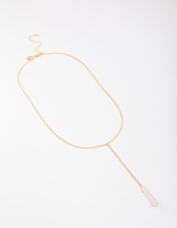 Gold Rose Quartz Long Necklace