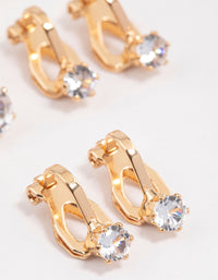 Gold Graduating Diamante Clip On Earrings 5-Pack - Lovisa