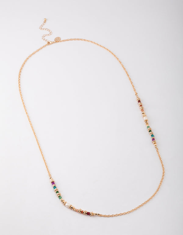 Gold Mixed Beaded Chain Necklace
