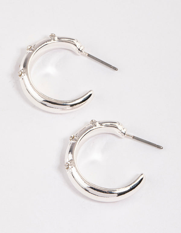 Silver Diamante Etched Hoop Earrings