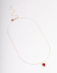 Rose Gold Diamante Heart & Pearl Necklace - link has visual effect only