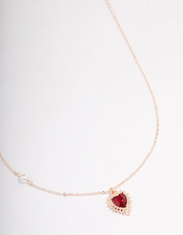 Rose Gold Diamante Heart & Pearl Necklace