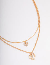 Rose Gold Double Chain Heart Diamante Necklace - link has visual effect only