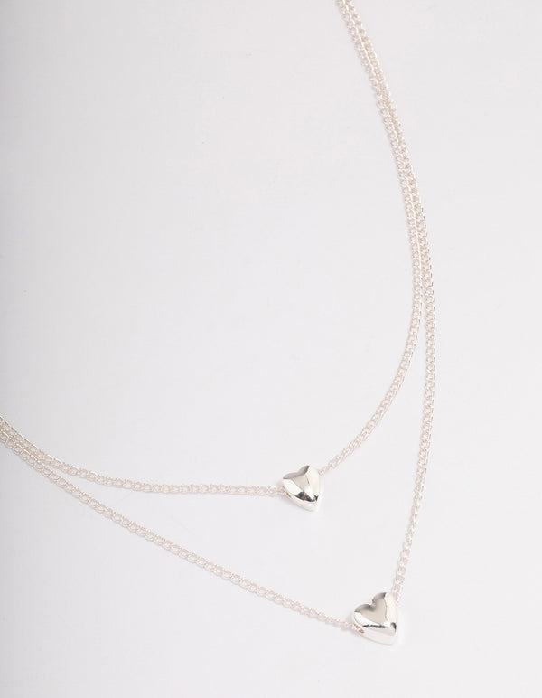Silver Heart Double Row Necklace