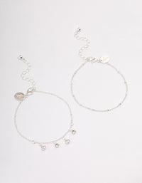 Silver Dainty Diamante & Pearl Bracelet Pack - link has visual effect only