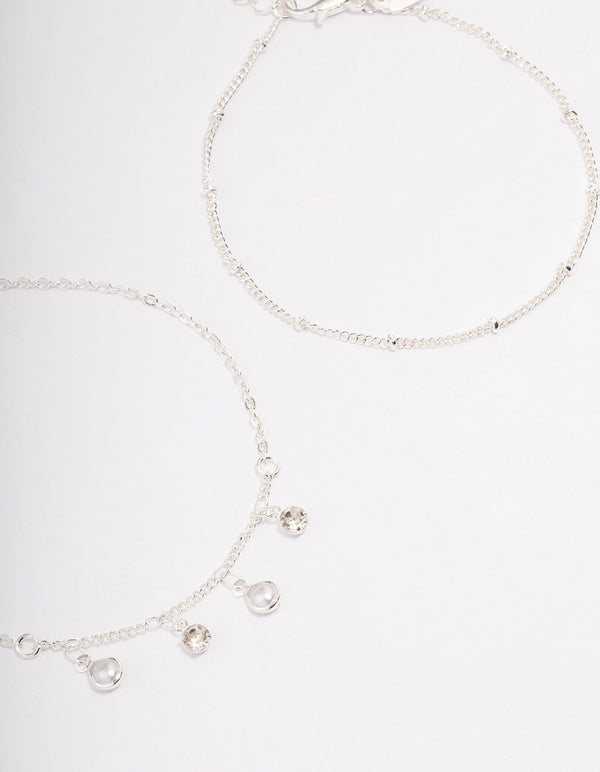 Silver Dainty Diamante & Pearl Bracelet Pack - Lovisa