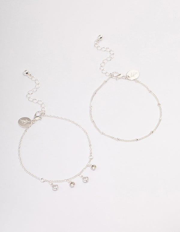 Silver Dainty Diamante & Pearl Bracelet Pack