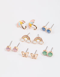 Kids Butterfly Rainbow Stud Earrings 6-Pack - link has visual effect only