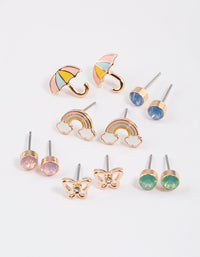 Kids Butterfly Rainbow Stud Earrings 6-Pack - link has visual effect only