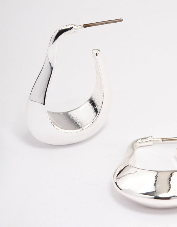 Silver Plated Rectangle Wide Hoop Earrings
