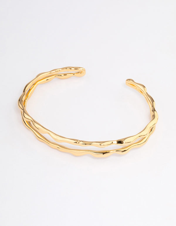 Gold Plated Double Molten Cuff Bangle