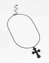 Coated Black Boxchain Large Diamante Cross Necklace - link has visual effect only