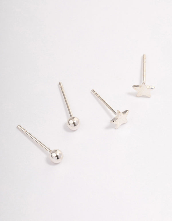Sterling Silver Solid Star Stud Earring Pack