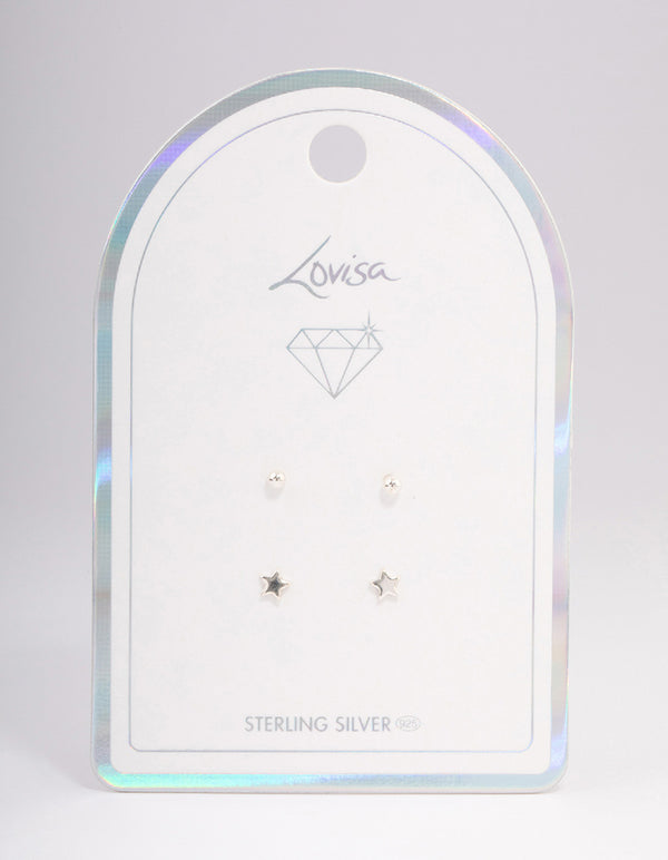 Sterling Silver Solid Star Stud Earring Pack