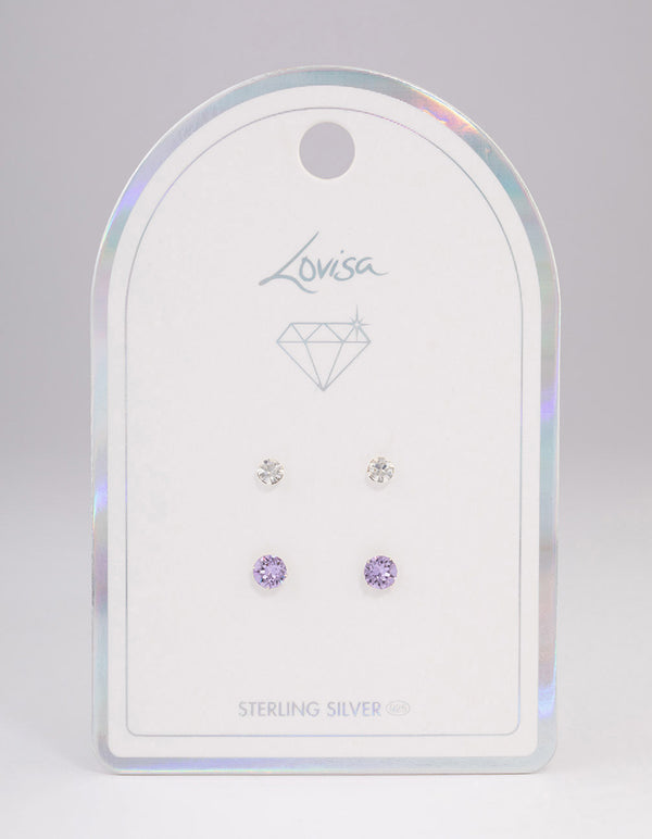 Sterling Silver Diamante Stud Earring Pack