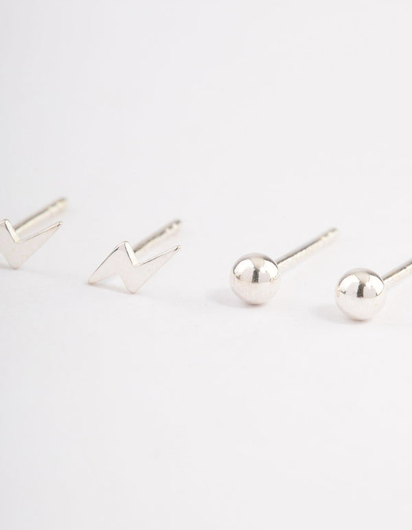 Sterling Silver Lightning Bolt Stud Earring Pack